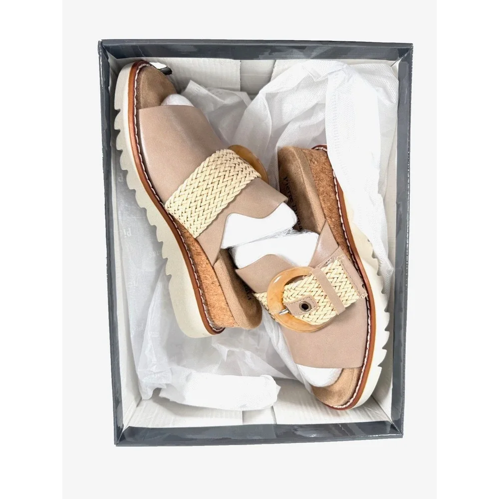 Pierre Dumas Expand 4 Nude Combo Wedge Slide Sandals New Sz 8M
